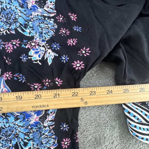 Free People Black Combo Floral Striped Bell Sleeve V-Neck Top OB1079916 XS NEW - Picture 5 of 10